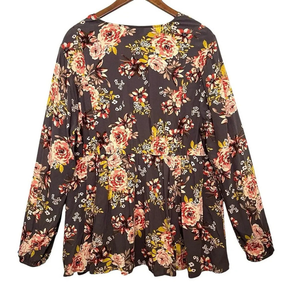 Torrid Floral Crepe Rayon Babydoll Top Size 1X Multicolor Long Sleeve - Picture 3 of 8